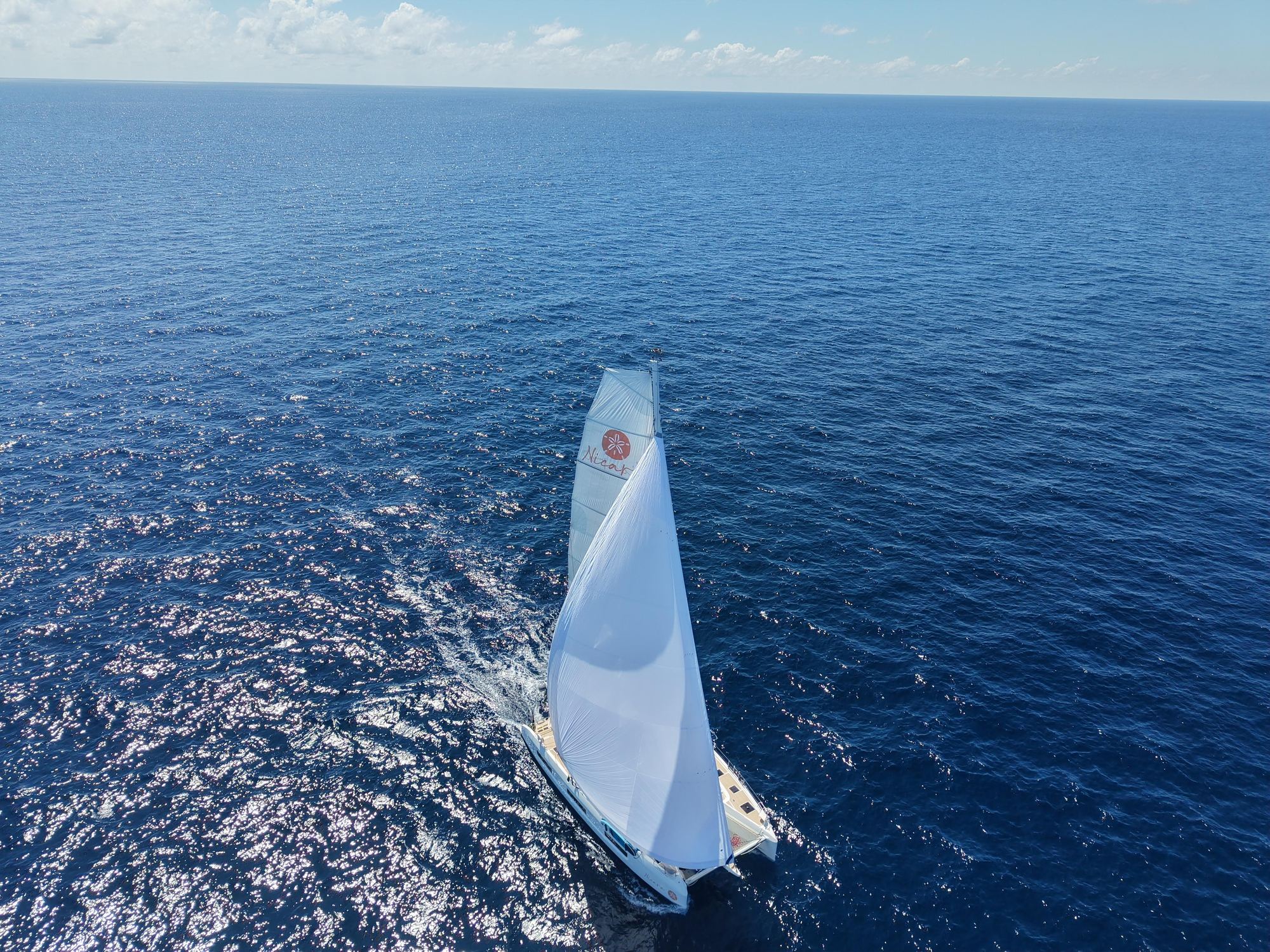 Nicara under full sail, aerial view