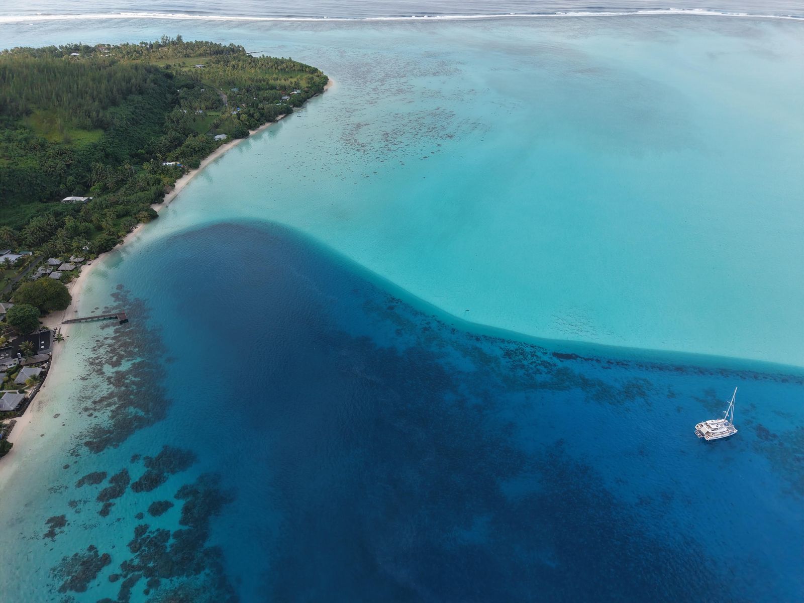 Nicara over a coral reef, aerial view