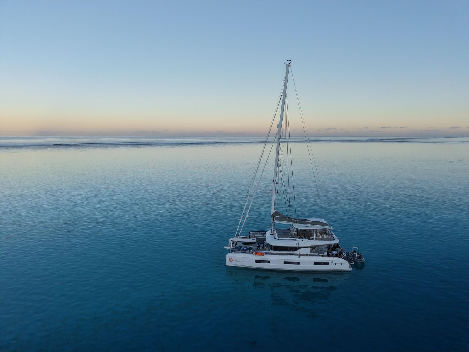 Nicara at anchor at sunset